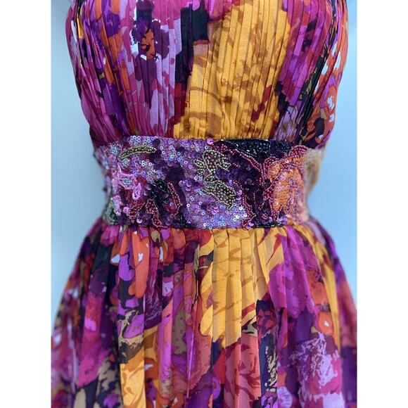 Aidan Mattox % Silk Chiffon‎ Floral Print Dress Halter ~Sz 2~Beautiful - Picture 2 of 8